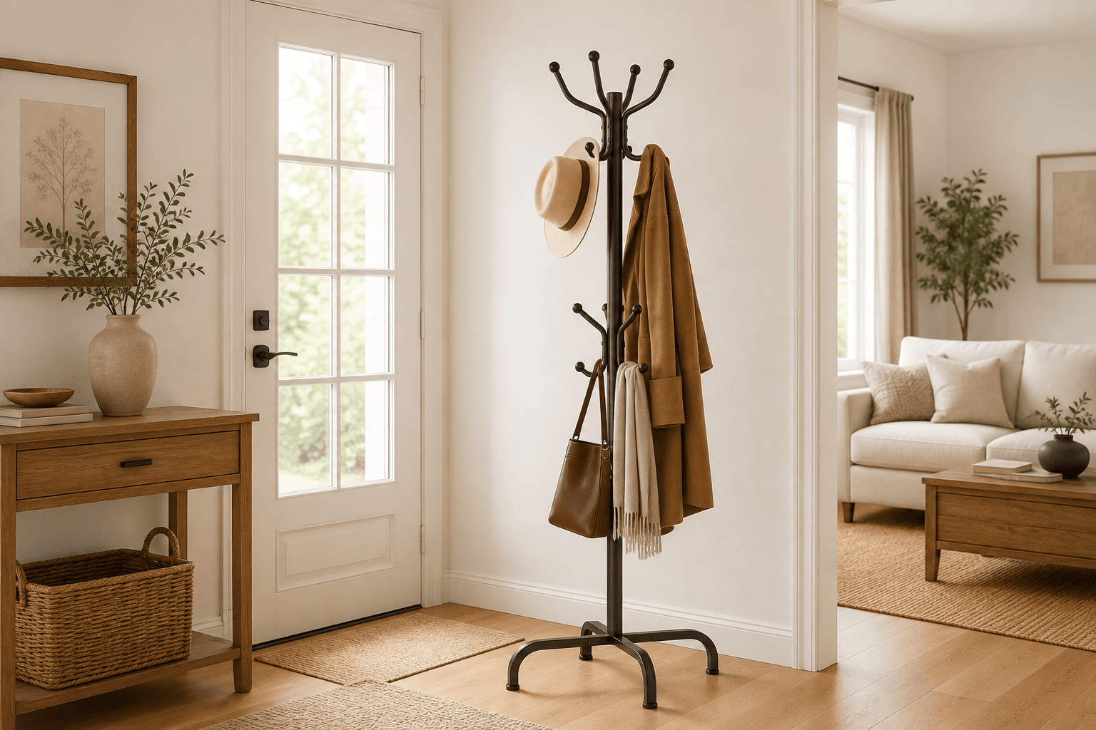 14-Hook Freestanding Coat Rack Stand – Stylish Entryway Storage Solution