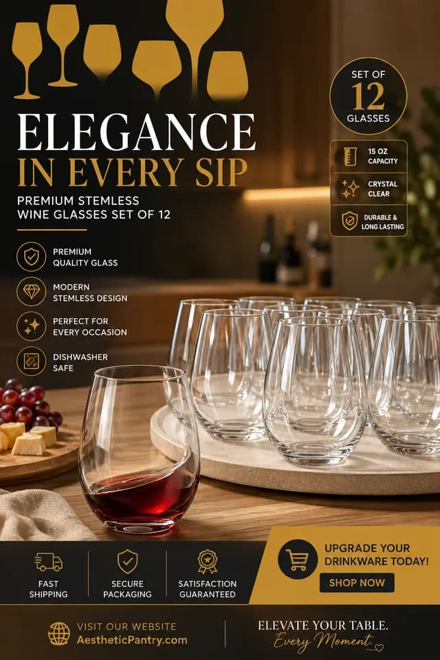 12-Piece Stemless Wine Glass Set