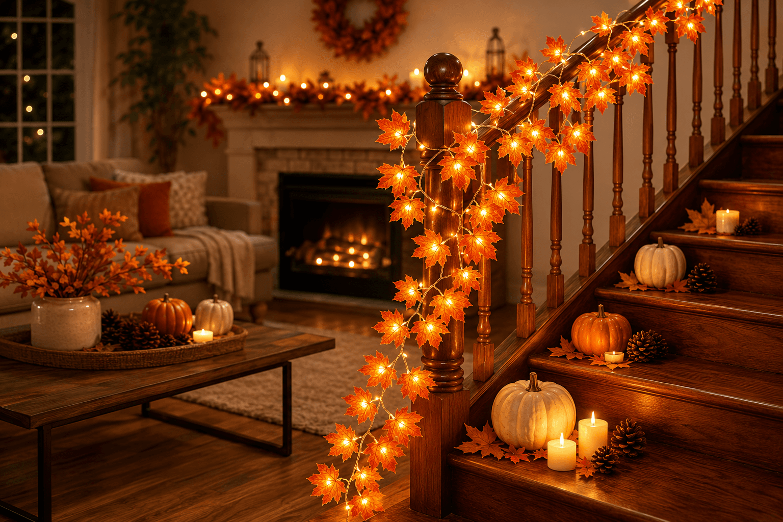 Decor Garland Lights Enlarged Leaves